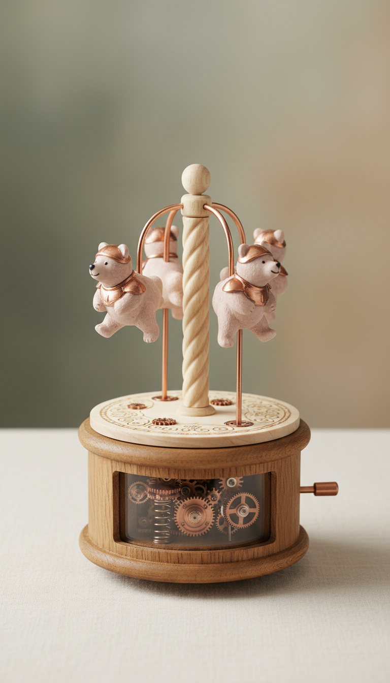 Rotating carousel bear music box