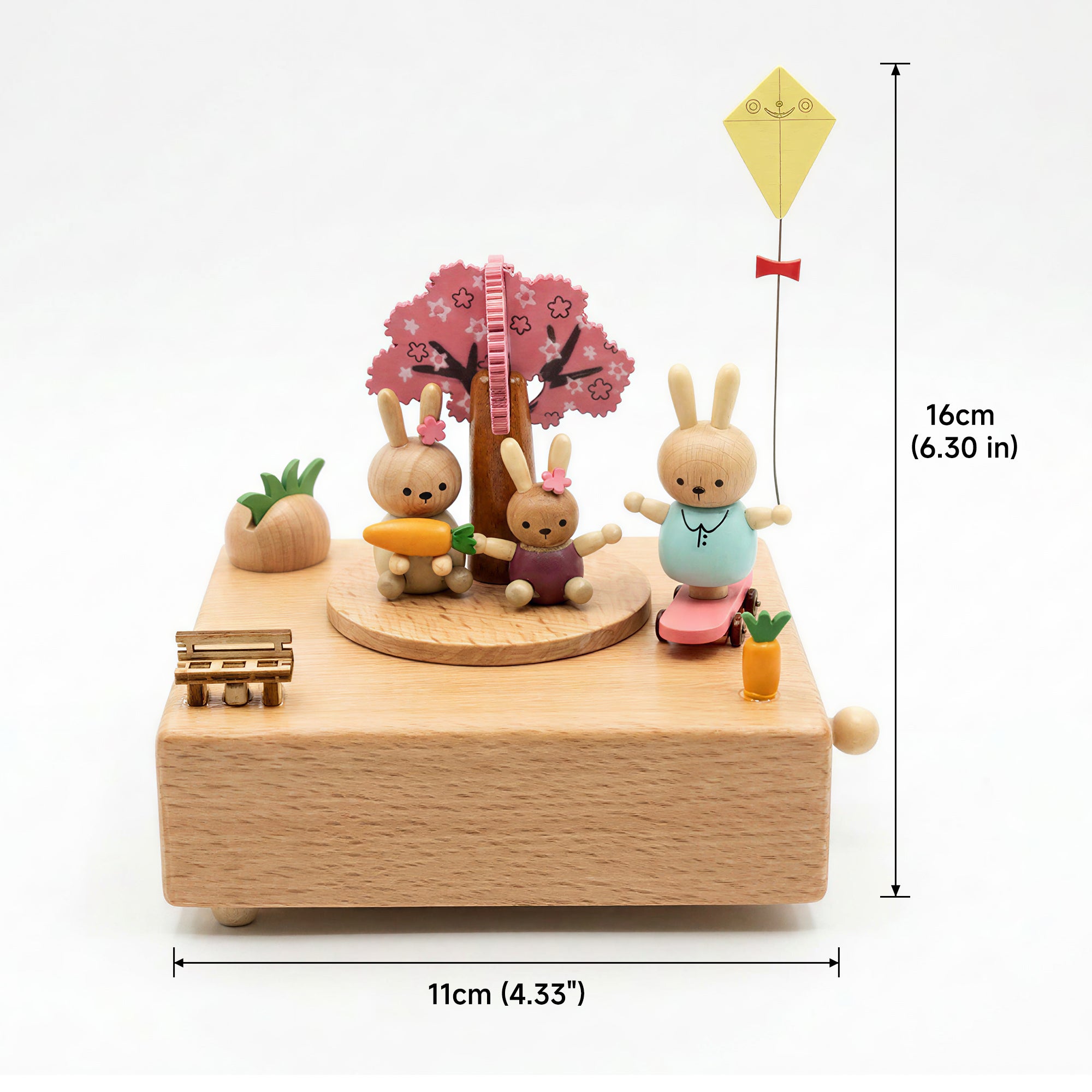 Personalized Engraved Rabbit and Kite Music Box