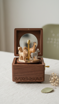 Walnut Rotating Animal Carousel Box
