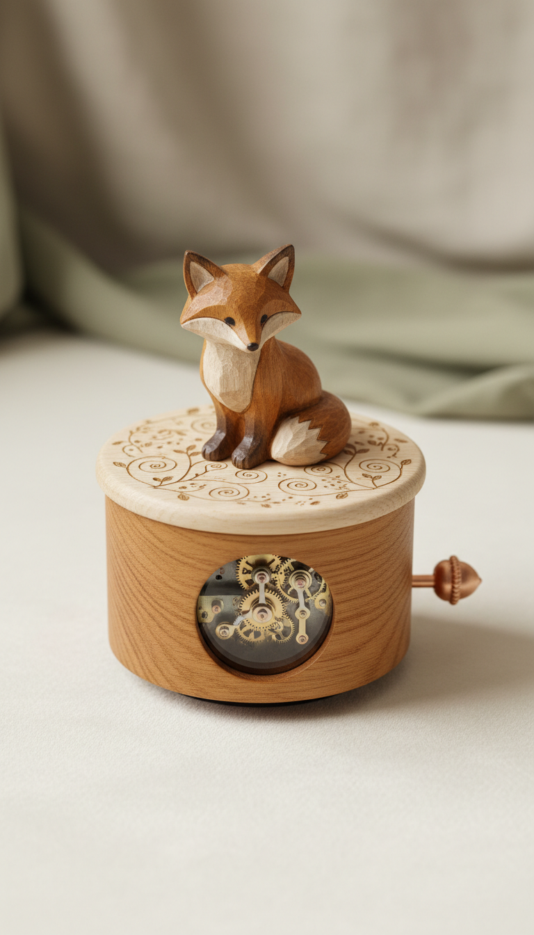 Personalized woodland fox music box