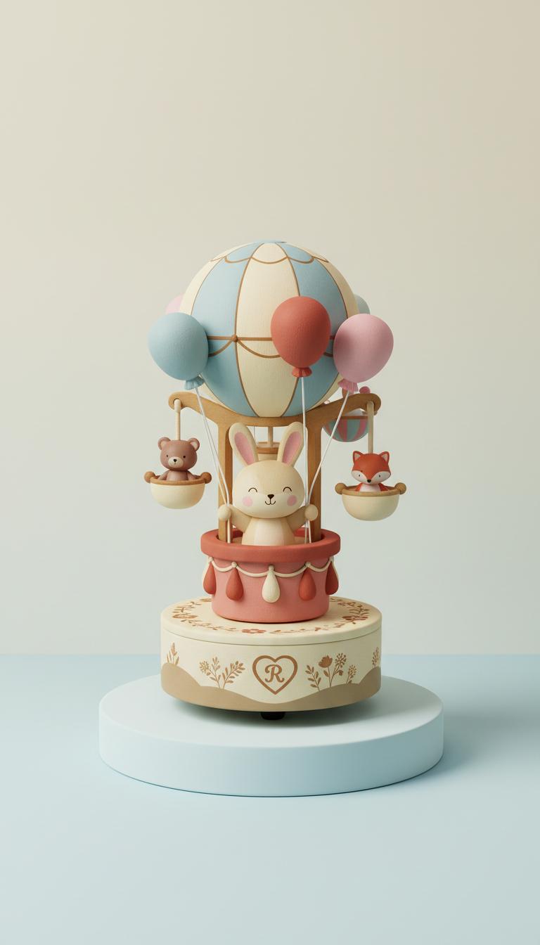 Personalized engraved bunny & balloons music box