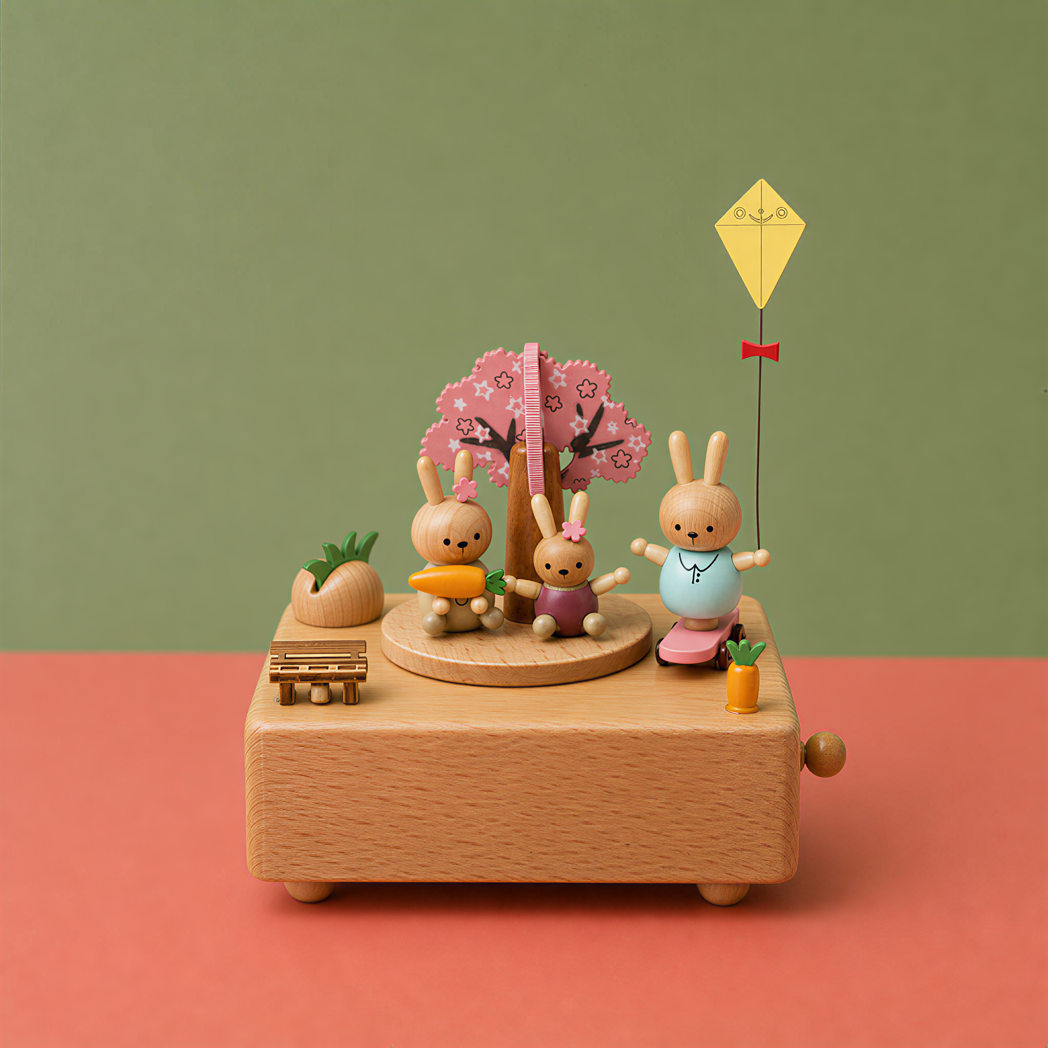 Personalized Engraved Rabbit and Kite Music Box
