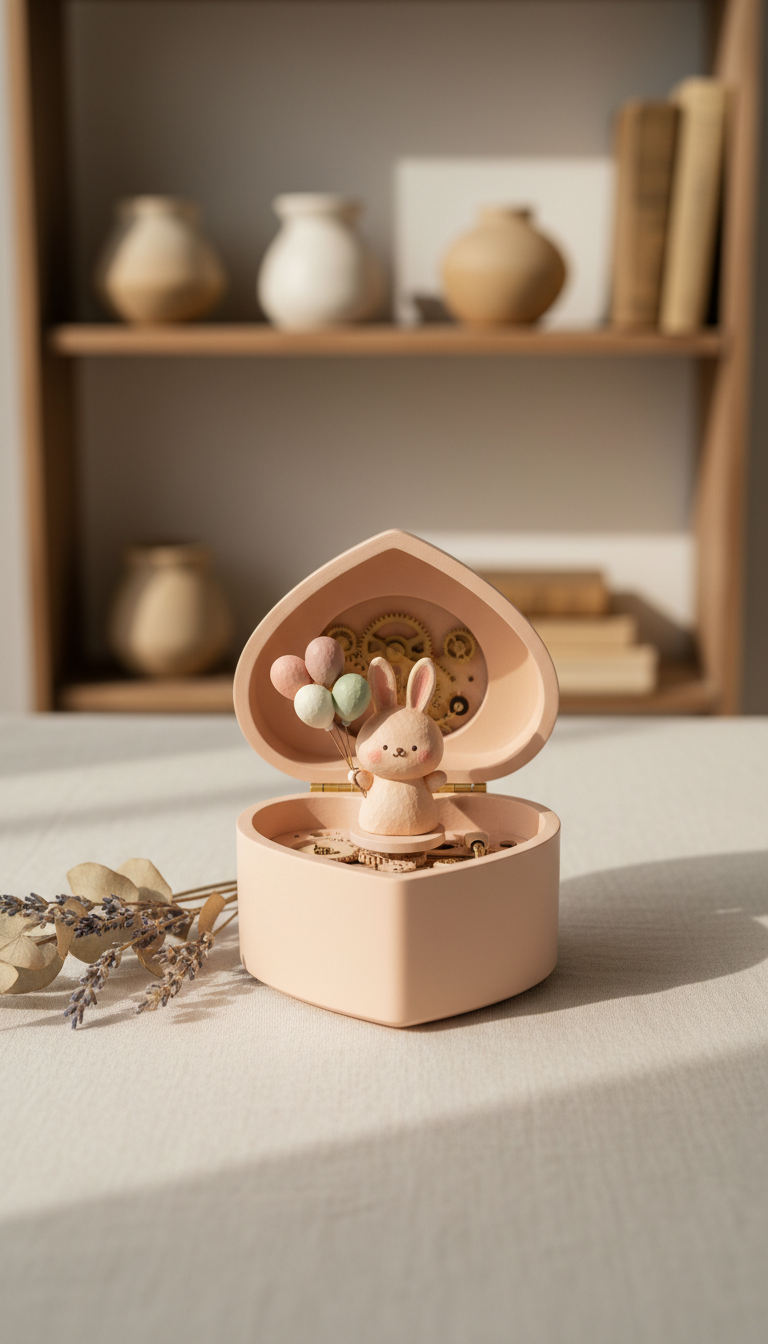 Peach Bunny Balloons Music Box