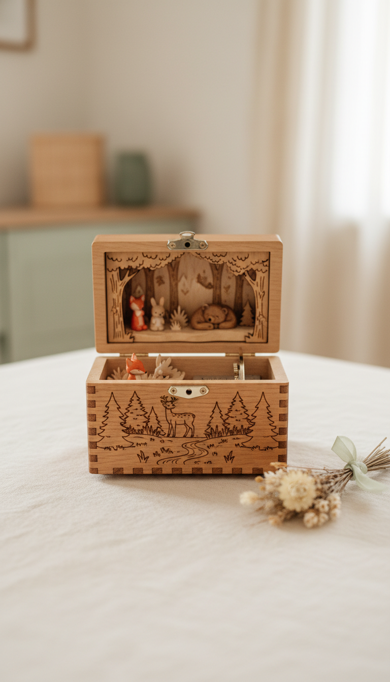 Engraved Woodland Scene Music Box